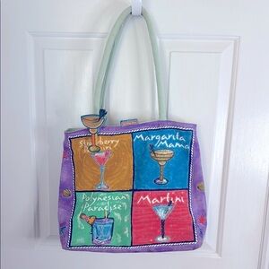 Surviving Stress Anne Ormsby Beach Tote or Purse Colorful Cocktail-Themed